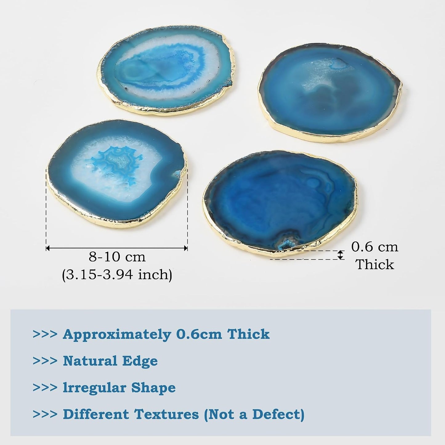 Natural Agate Coasters Set / Blue / Set of 4