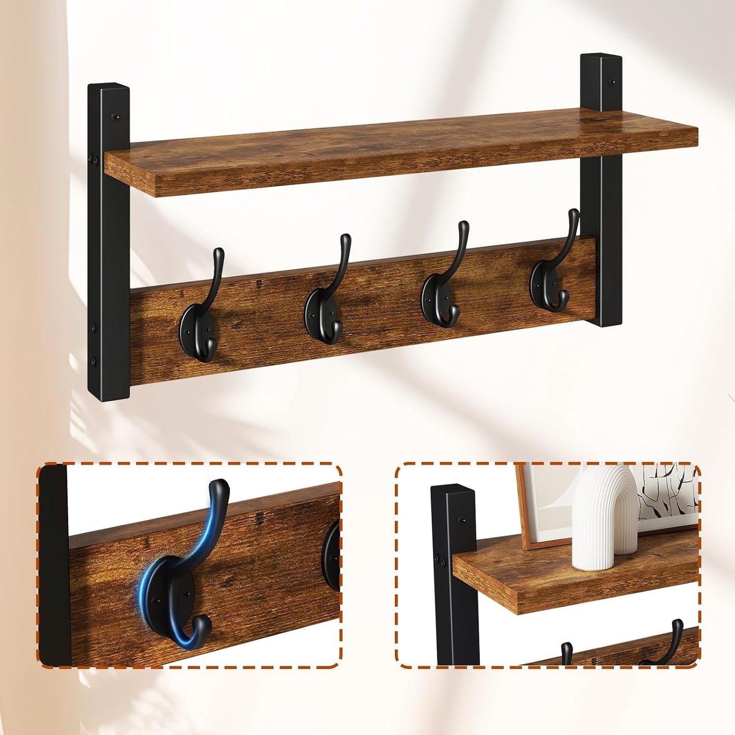 8 Hooks / Coat Hooks / Rustic Brown / 31.5 / Set of 2