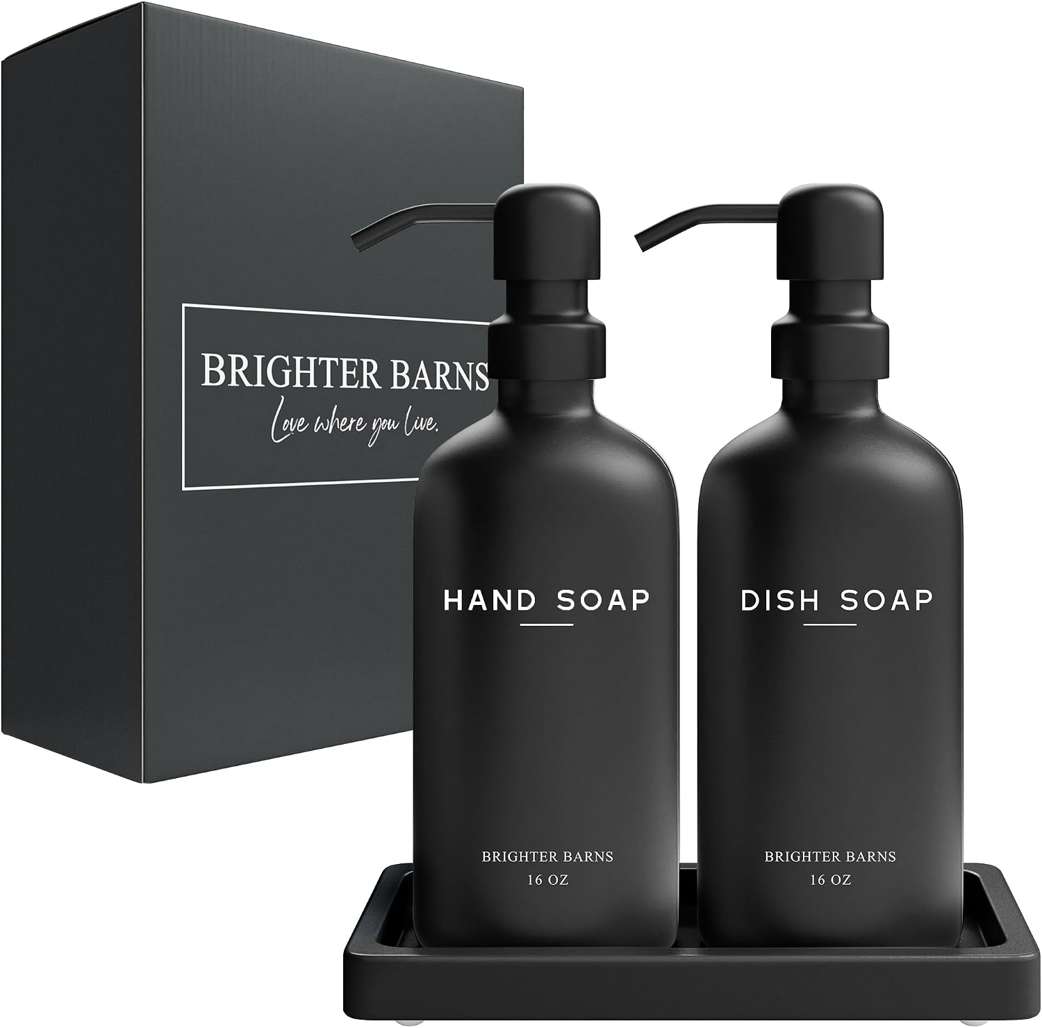 Tray / Black Glass Hand and Dish Soap Dispenser Set by / Black Hd