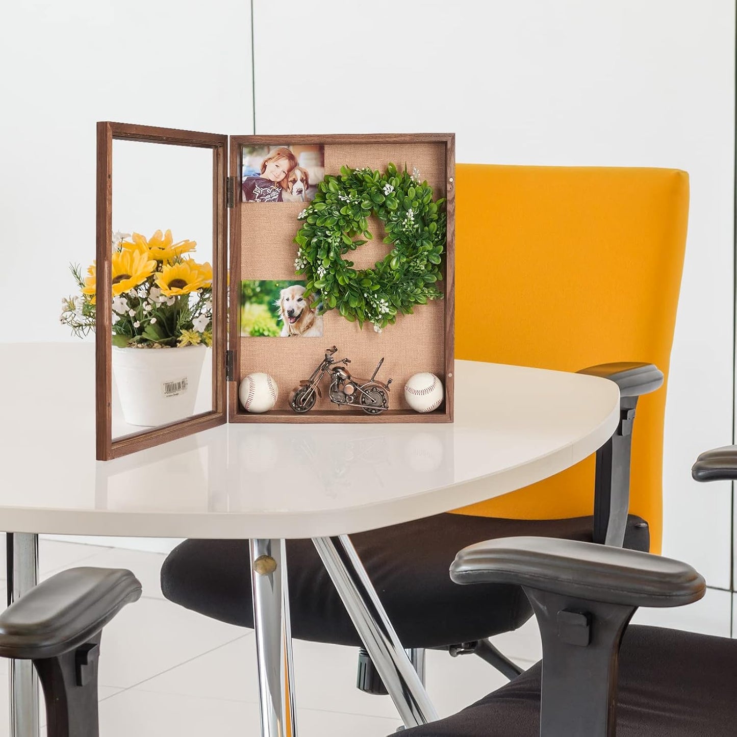 16x20 Large 4-Inch Deep Solid Wood Shadow Box with Hinged Door, Walnut | Solid Wood; 16x20-Inch Large Display; 4-Inch