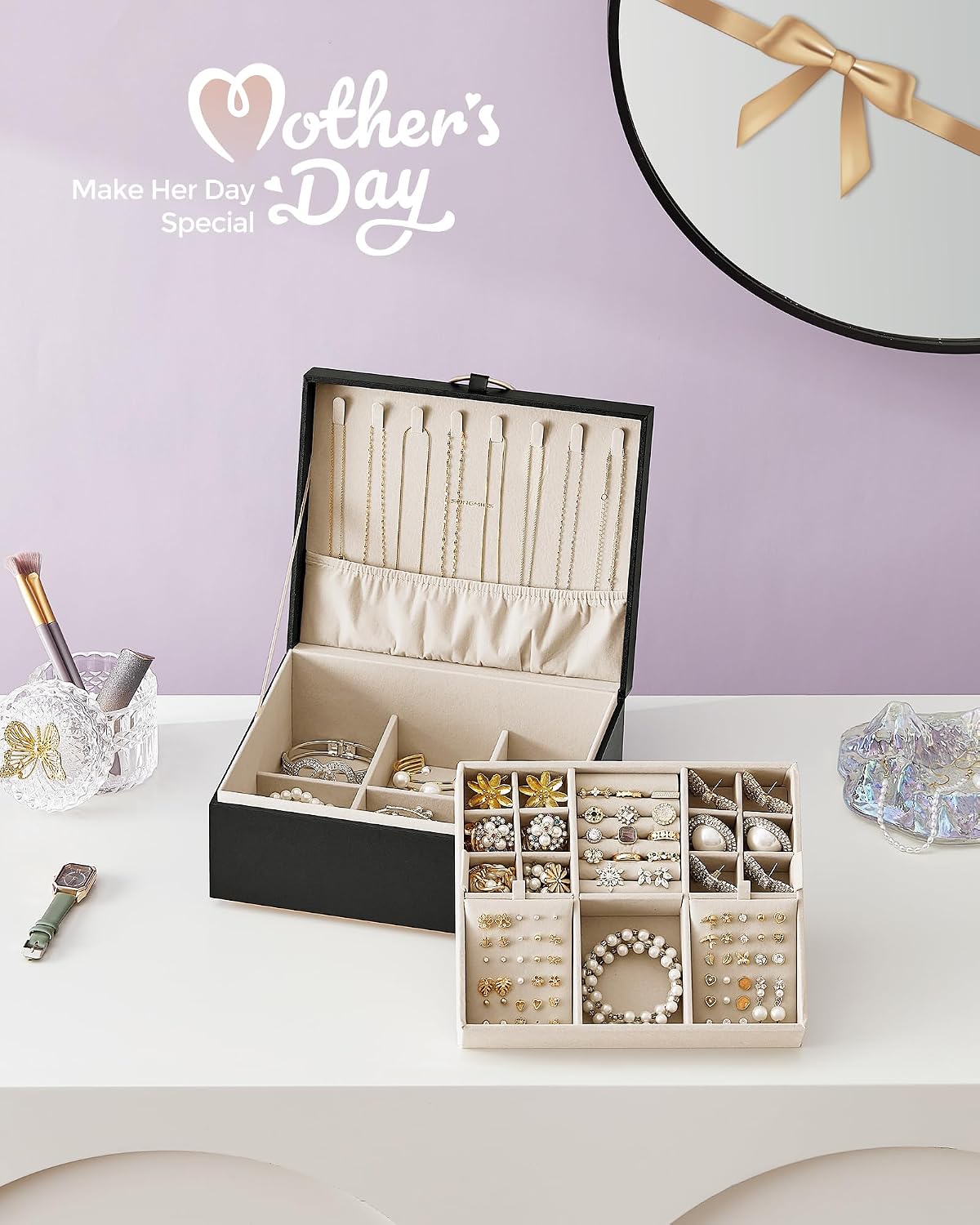 Jewelry Organizer / Removable Jewelry Tray / Black