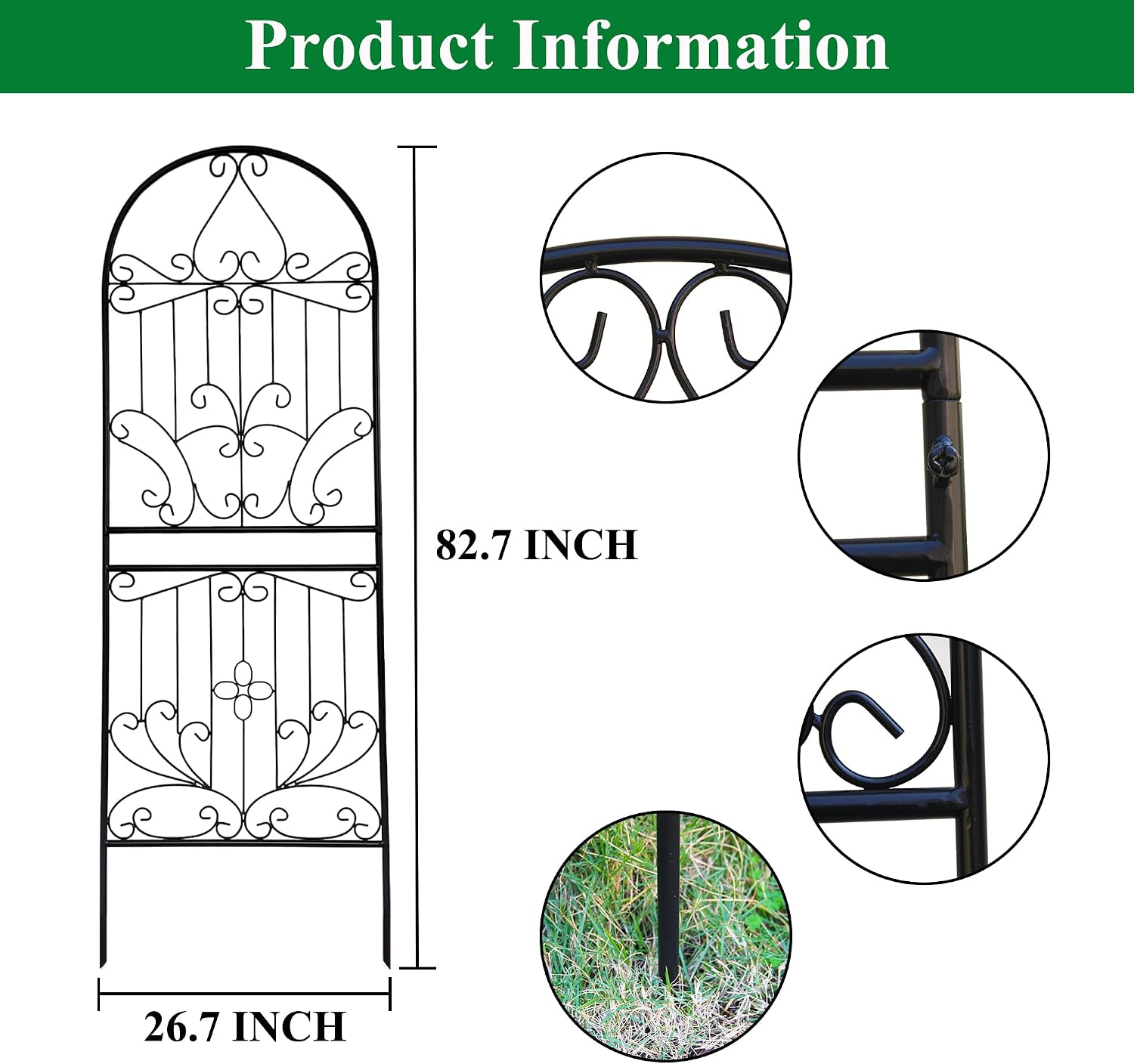 Metal Trellis 82.7" H x 26.7" W Powder-Coated Black Attractive Plant Support Garden Trellis Stylish Garden Addition