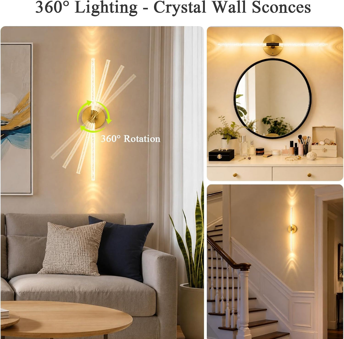 Rechargeable Wall Lights Battery Operated Sconce 2Pack(Gold Bubble Crystal) | 10000mAh Wireless Wall Lights With Touch