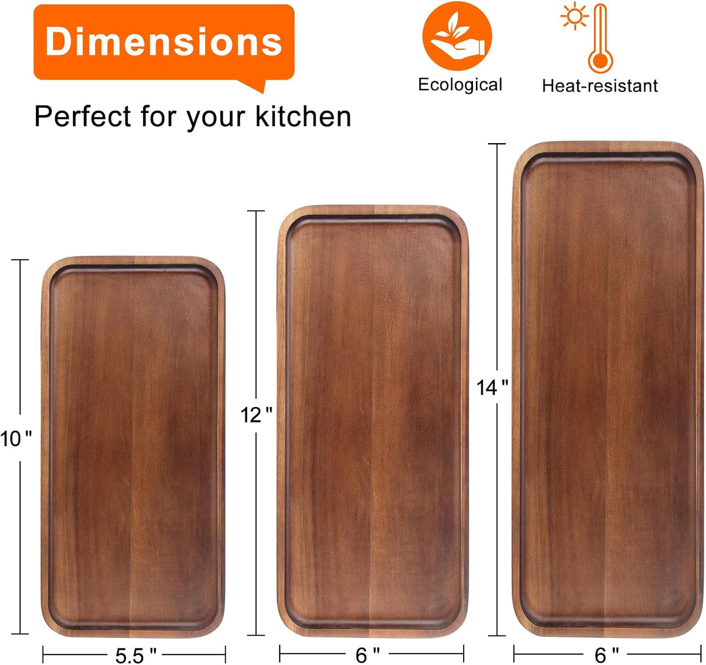 Acacia Wood Platters Small " Long Charcuterie Board Rectangle Decorative Tray Wooden / 12 x 6 x 0.6