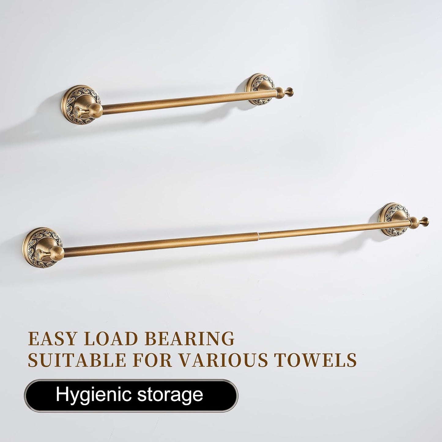 Wall Mounted Bathroom Towel Rack, Towel Bar Adjustable 15.5 to 27.5 Inch Antique Brass Pattern Carving,Brushed Bronze