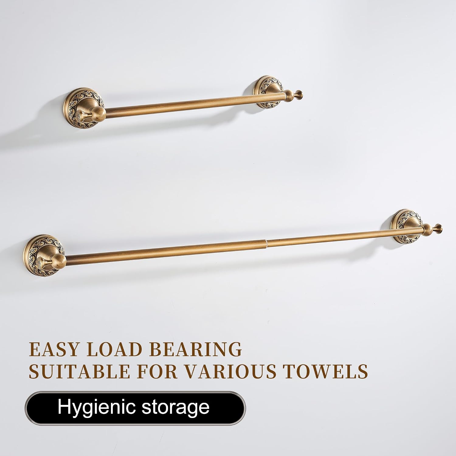 Wall Mounted Bathroom Towel Rack, Towel Bar Adjustable 15.5 to 27.5 Inch Antique Brass Pattern Carving,Brushed Bronze