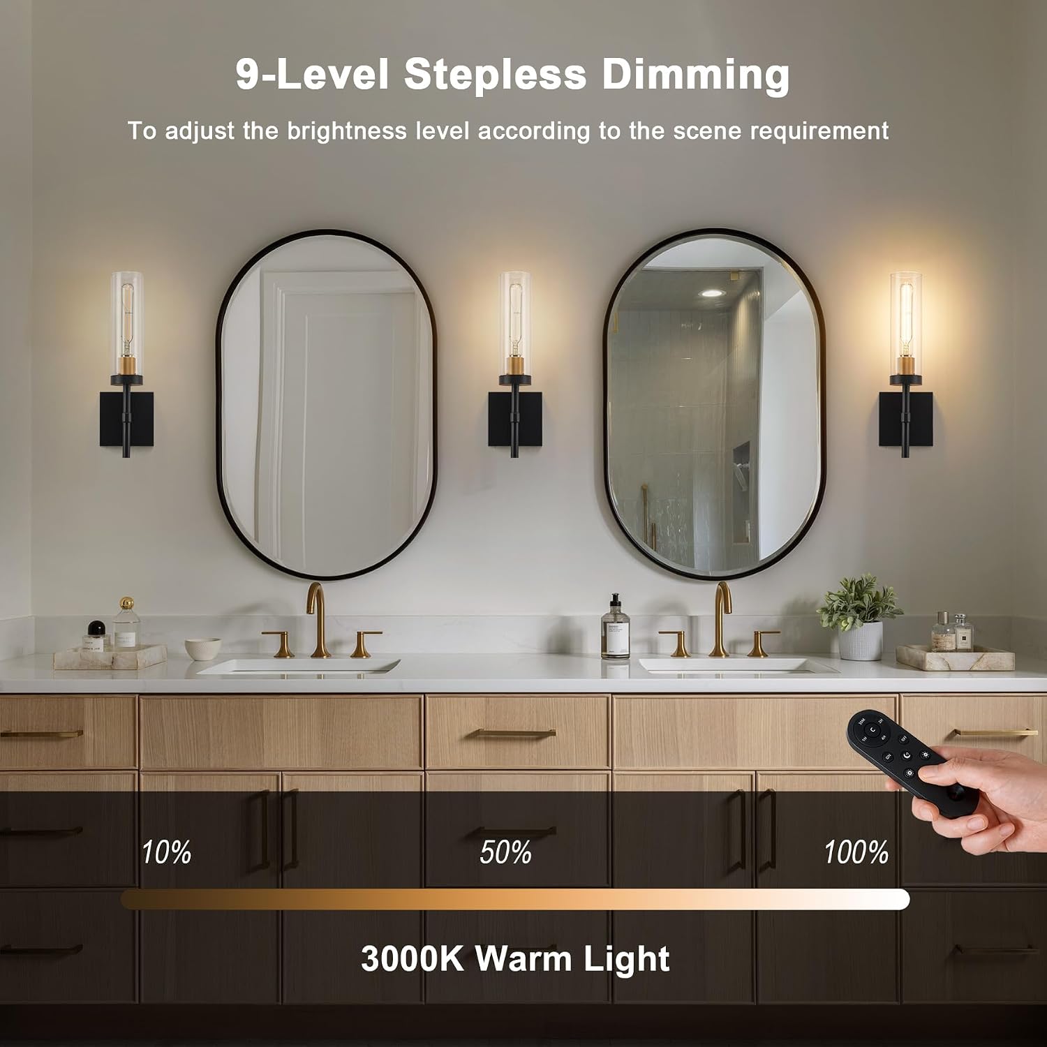 Wireless Wall Sconces with Remote Control, Battery Operated Wall Sconce Set of 2, Black & Gold Rechargeable Dimmable