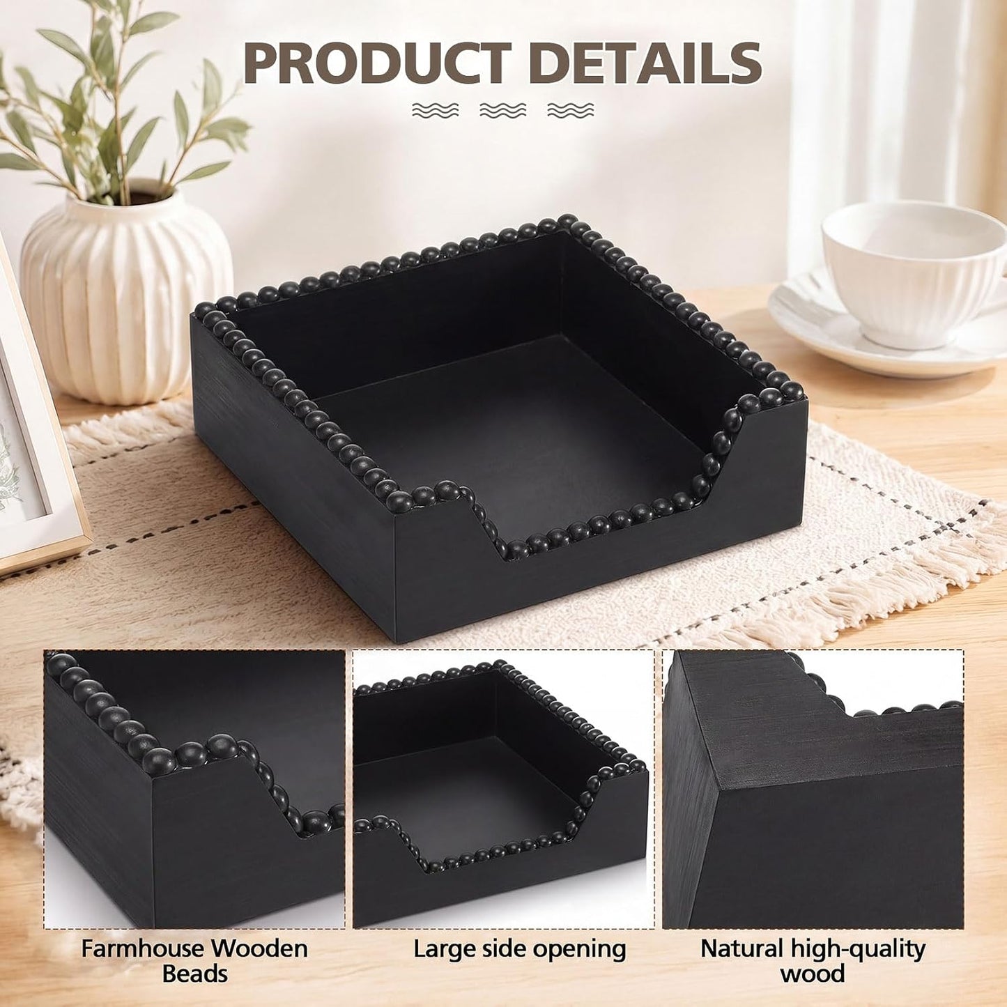 Farmhouse Wood Napkin Holder / Black / 7.36