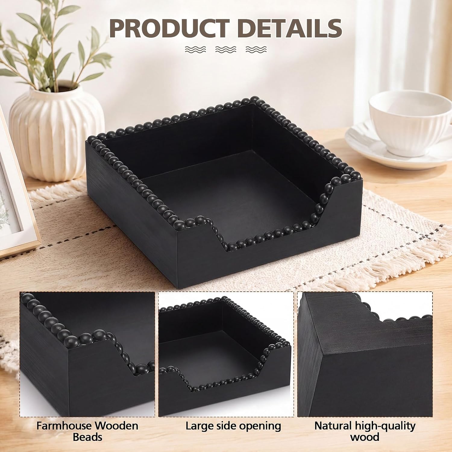 Farmhouse Wood Napkin Holder / Black / 7.36