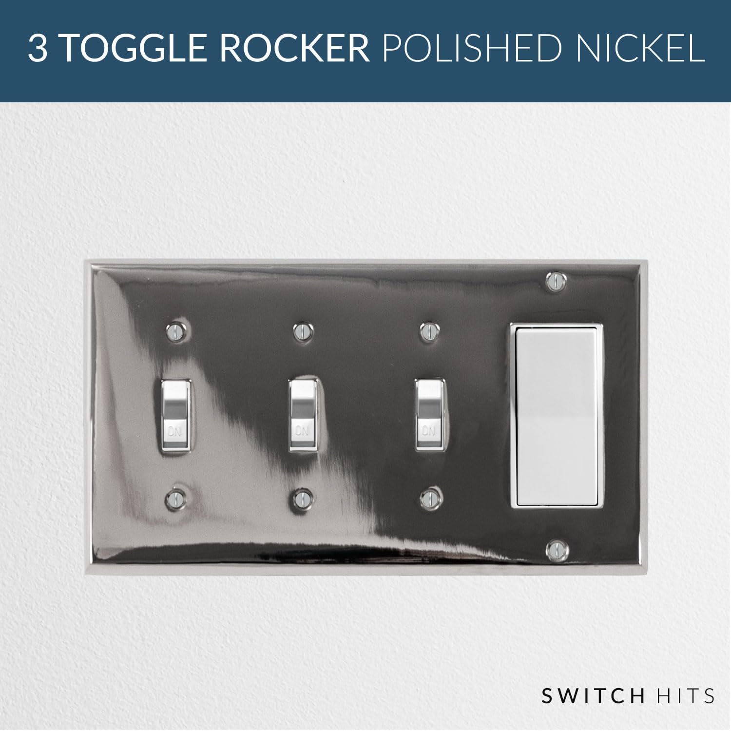 Polished Nickel Outlet Wall Plate | 3 Toggle - 1 GFI Rocker | 8.25" x 4.5" | Hand-Polished Brass Construction