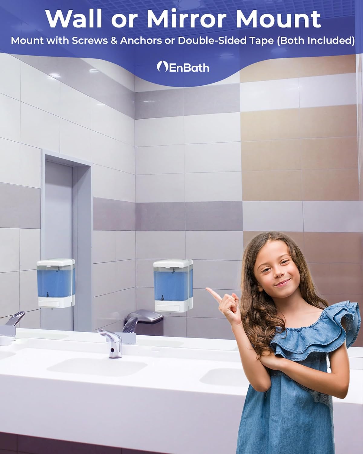 Commercial Soap Dispenser Wall Mount for Bathroom (2-Pack), Wall Mounted Hand Soap/Sanitizer Dispenser for Home or