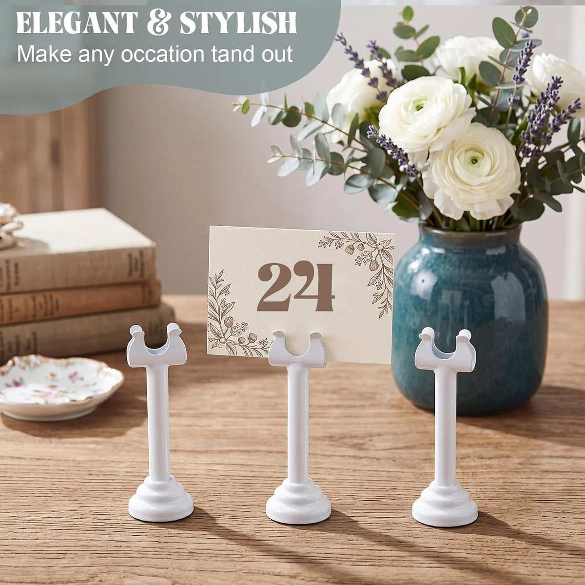 24 Pcs White Metal Table Number Holders 3.15 Inch Wedding Place Card Holders Bulk Harp Clip Table Sign Stands Card