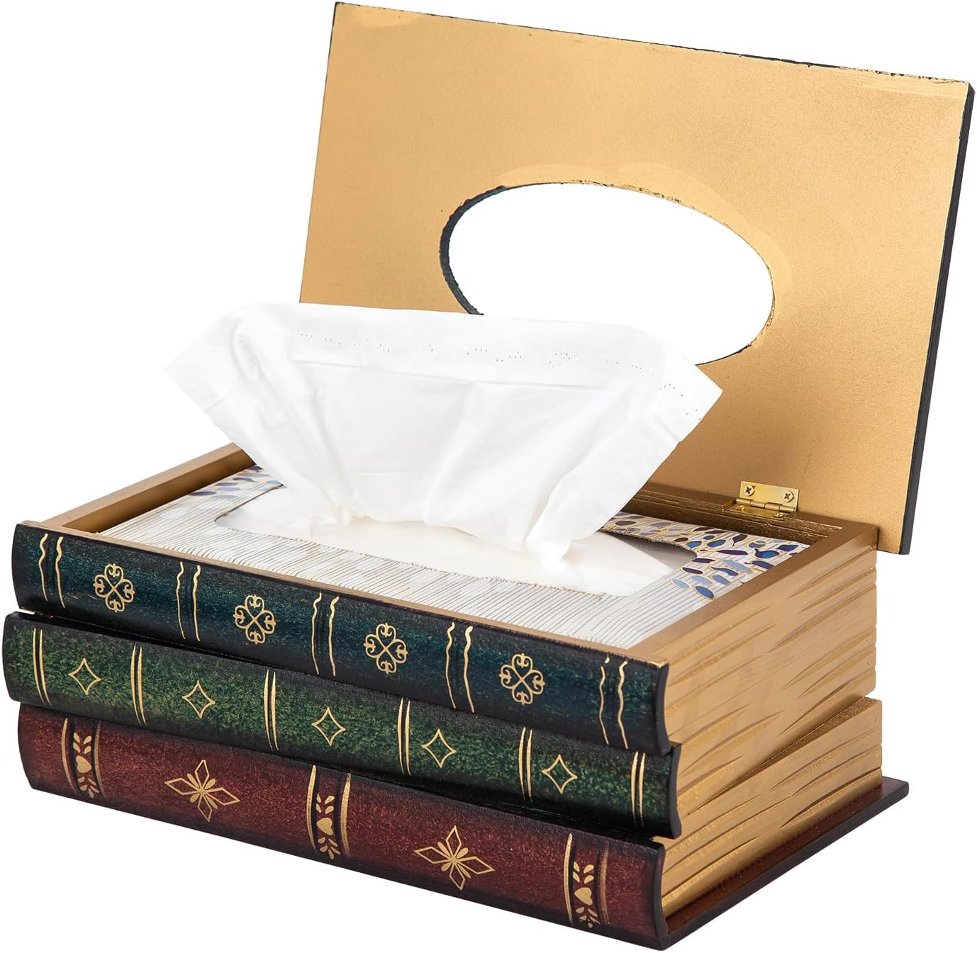 Crafted Classical Retro Wooden Antique Book Tissue Box Cover Rectangular Tissue Holder / Dark Green