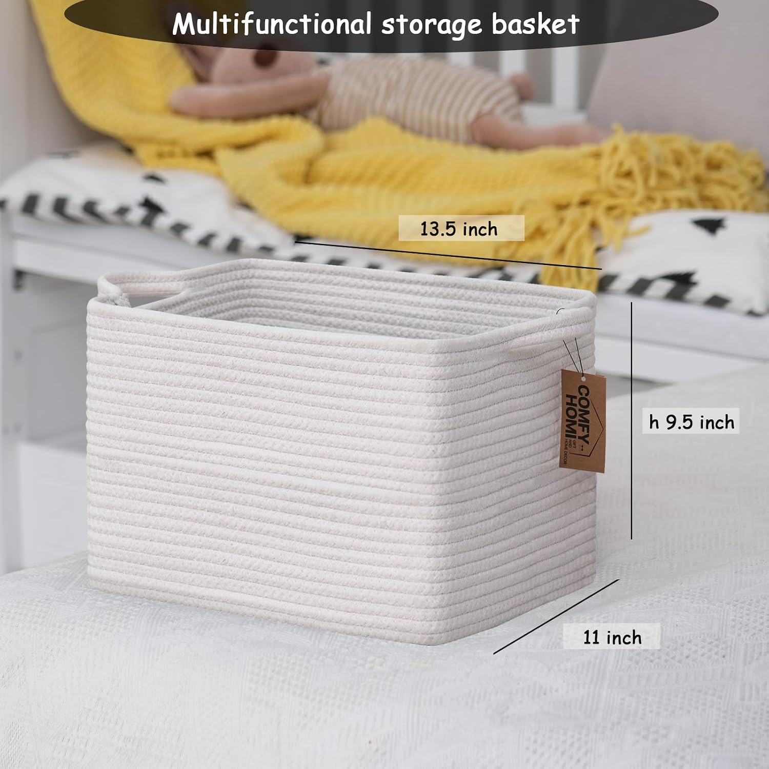 Cotton Rope Woven Basket / 13.5 x 11 x 9.5 / All White