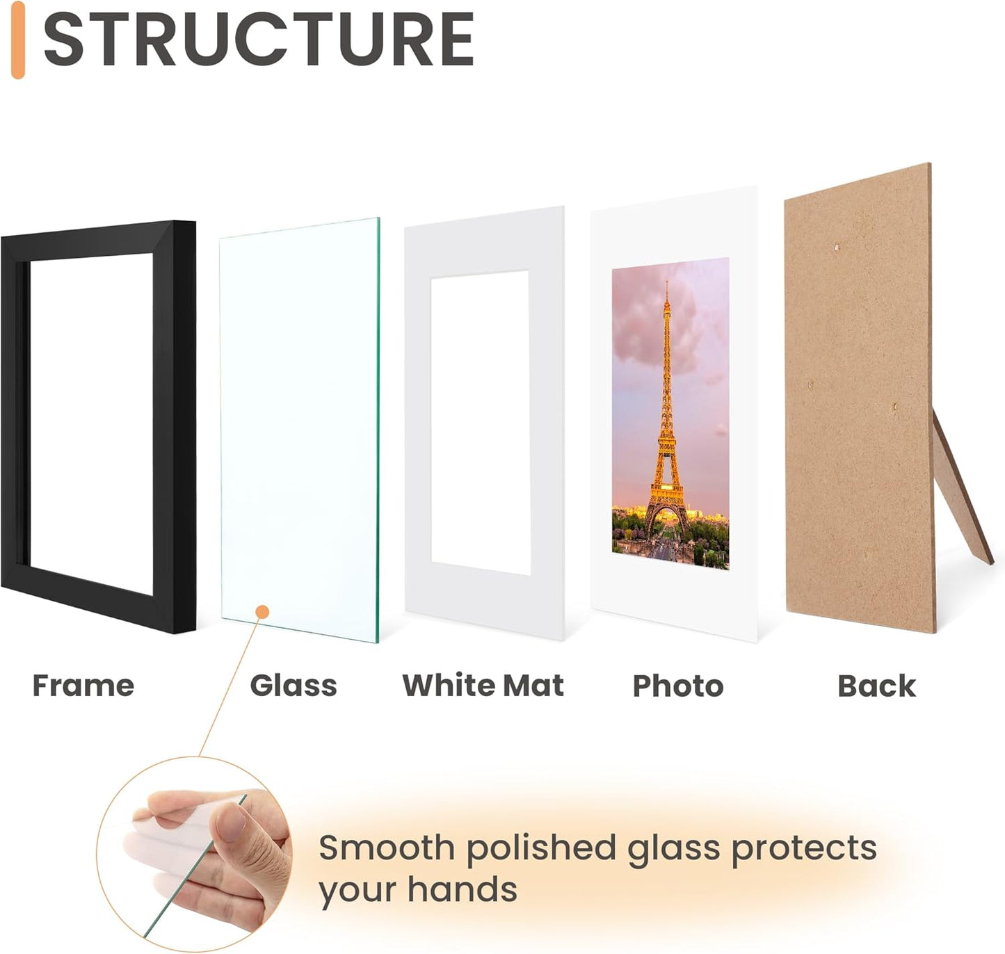 Picture Frame / Made of High Definition Glass / Black / 11 x 14 / Set of 3