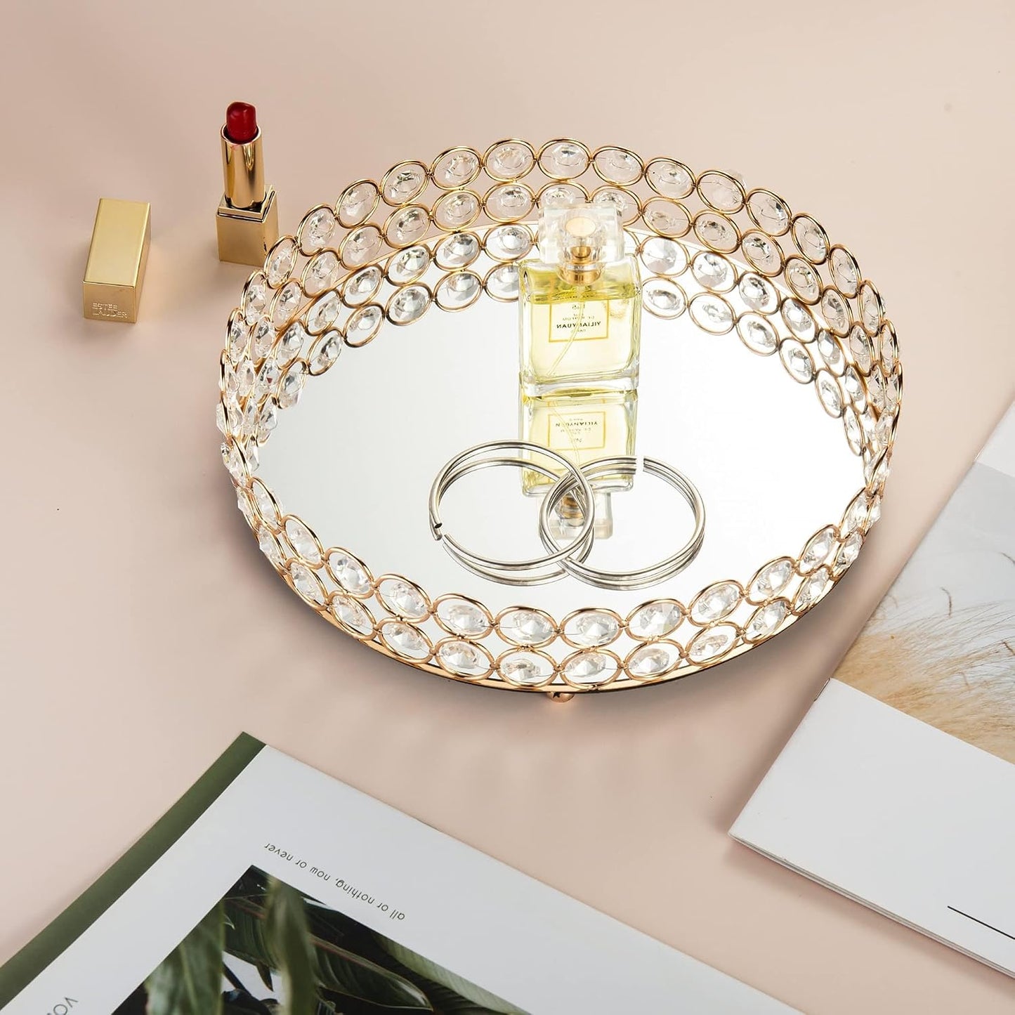 Crystal Perfume Tray Makeup Cosmetic Vanity Organizer Jewelry Trinket Display Storage / Gold