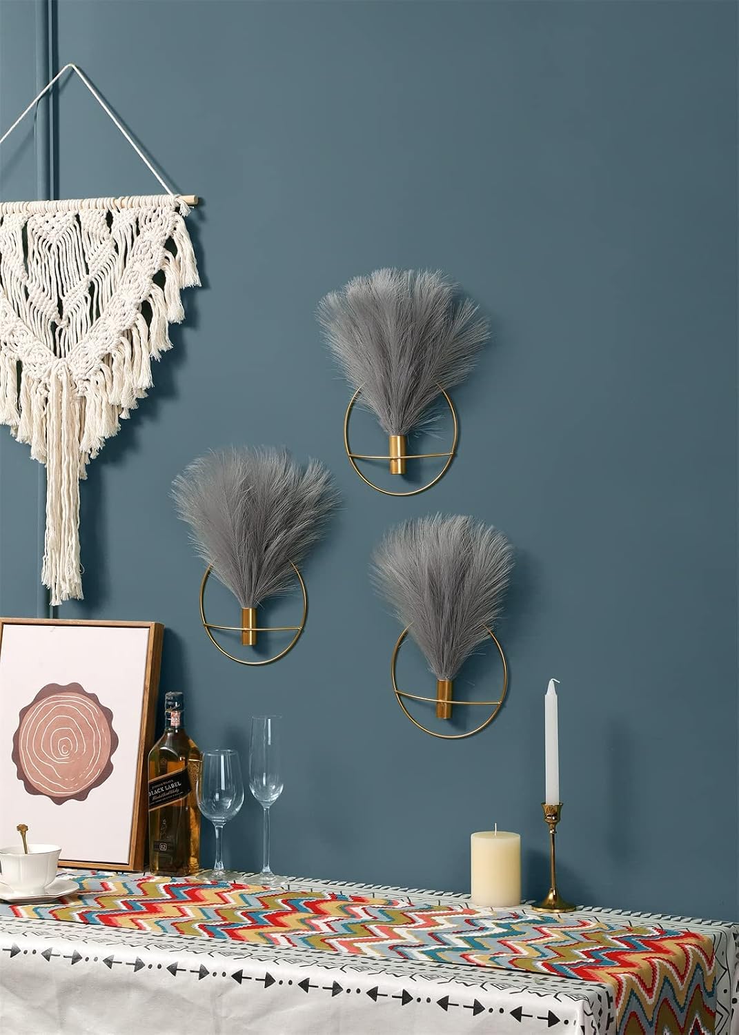 Boho Wall Decor / 01-pampas-coffee - Black Ring / S 7.8inch