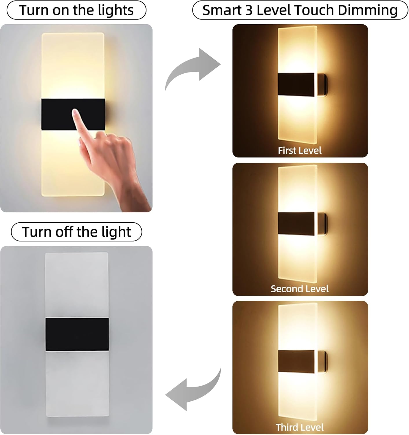 MEHIDFY Wall Sconces Sets of 2, Dimmable Touch Control Wall Lamp, Rechargeable LED Wall Sconces, Battery Operated Wall