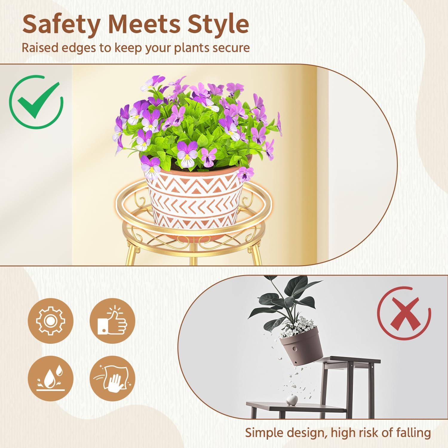 LASZOLA 3 Tiers Metal Corner Plant Flower Stand Tall Indoor Outdoor, Gold | Heavy Duty Small Holder Shelf for Multiple
