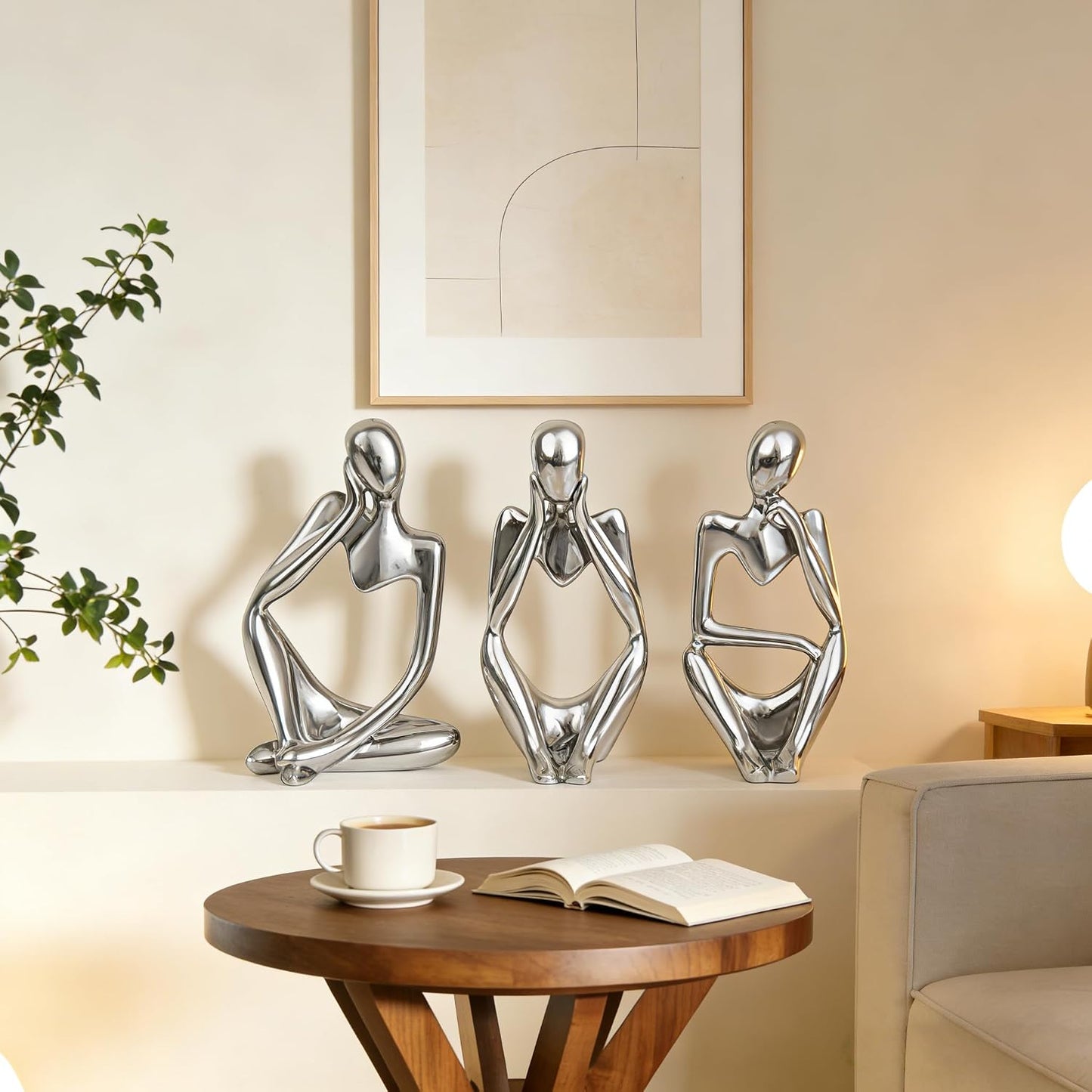 Thinker Statue Home Decor-Bookshelf & Living Room&Mantel-Collectible Figurines / Silver / Set of 3
