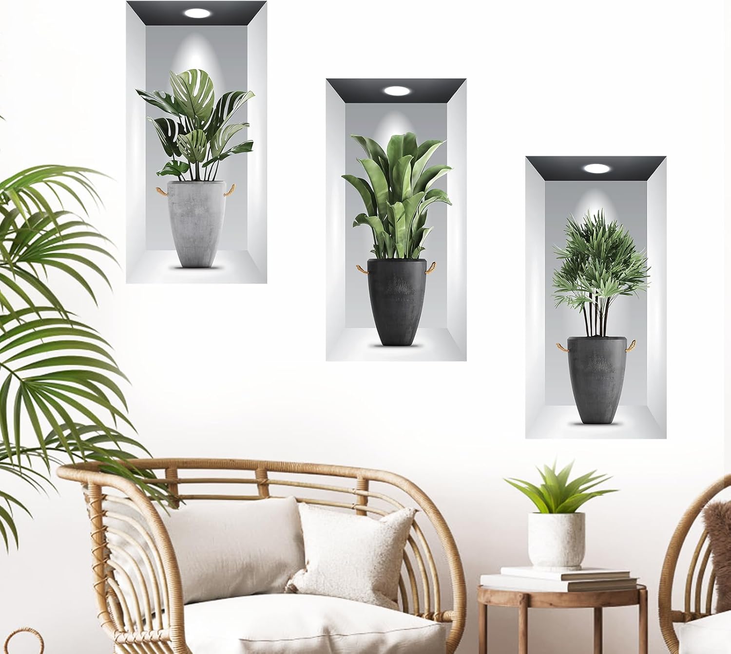 Plants Wall Stickers 3D Realistic Potted Plant Wall Decals Self-Adhesive Mural / Green / Set of 3
