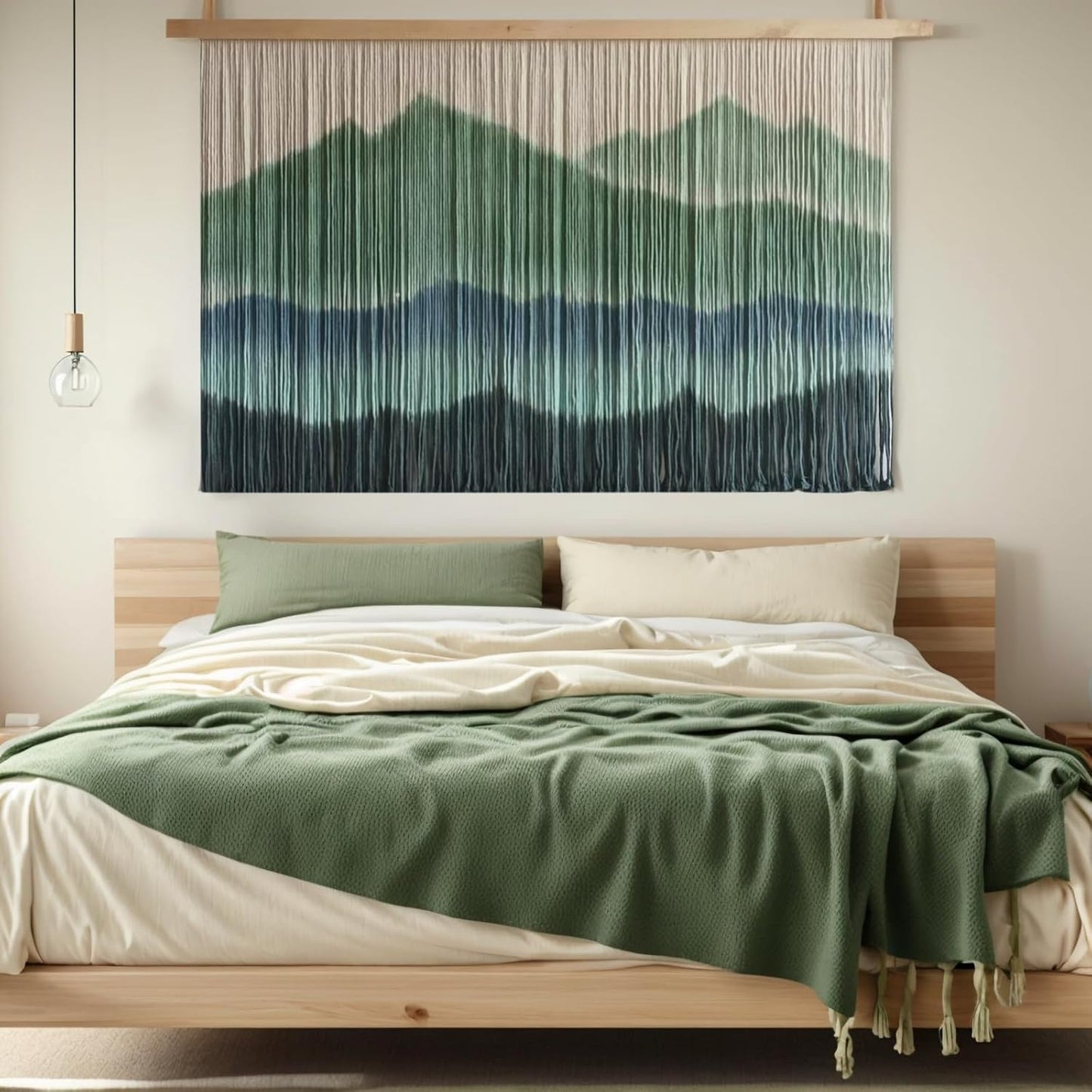 Woven Boho Macrame Wall Hanging Home Decor Tapestry Dip-Dyed Large Modern Handmade Colorful / Green