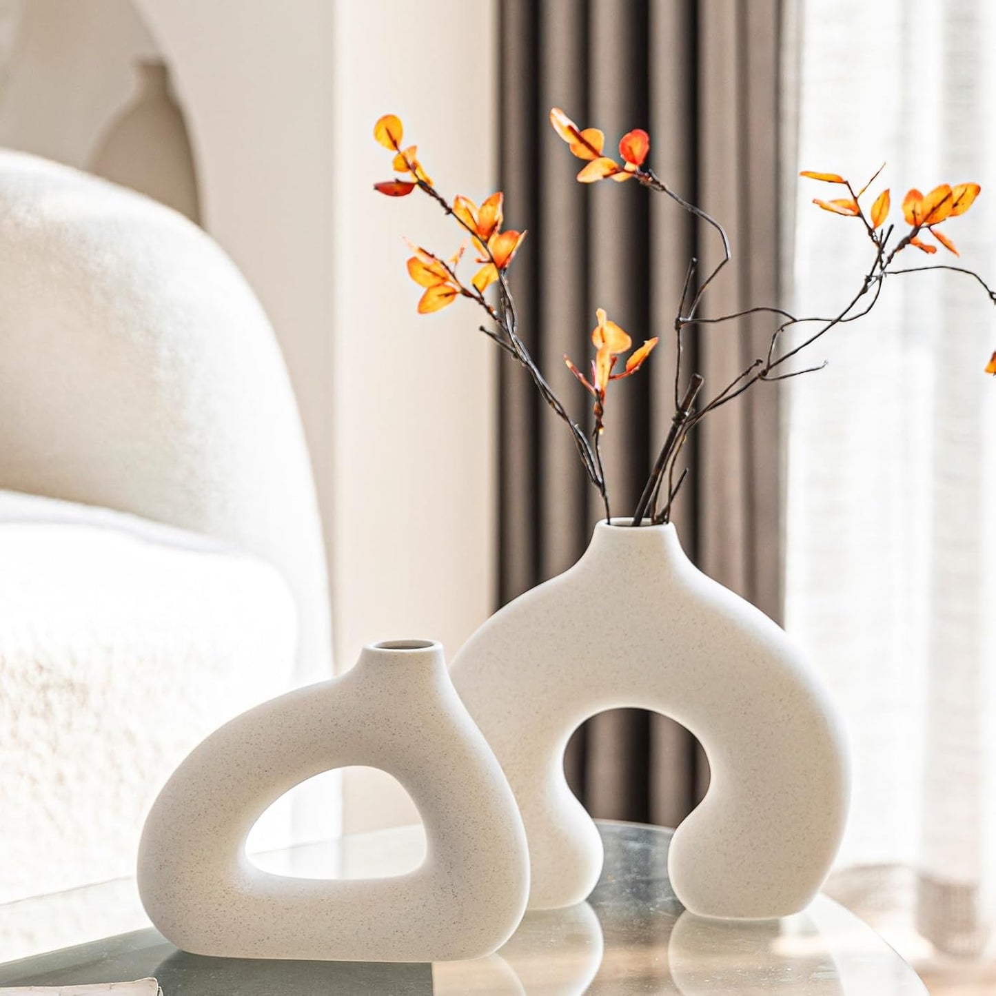 Ceramic Vase for Modern Home Decor / New Dount Vase / White / Set of 2