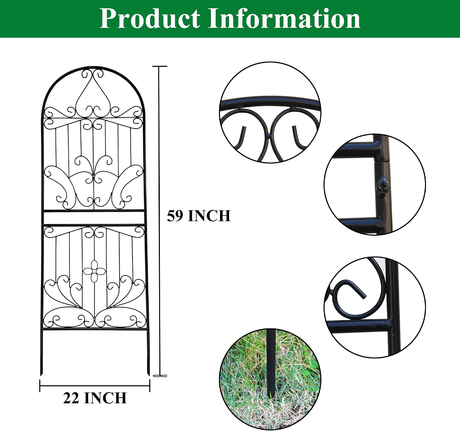 Trellis for Climbing Plants 59" H x 22" W Metal Unique Design Decorative Garden Structure Weather-Resistant Lattice