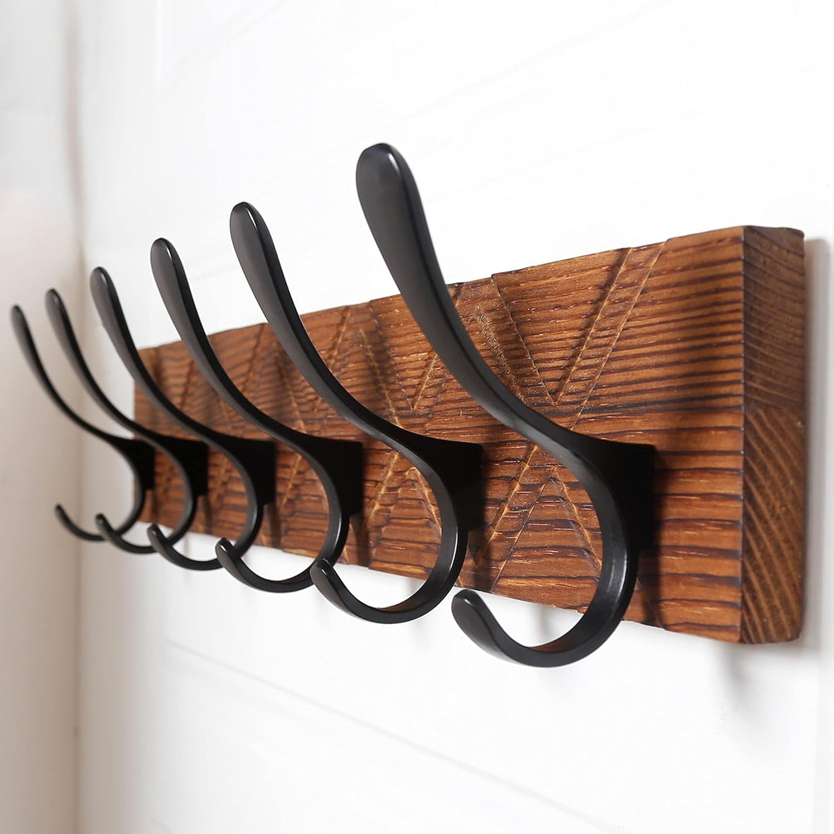 SKOLOO Coat Rack Wall Mount - Antique Wooden Carved- X Cross Coat Hook,Pack of 2, Wall Coat Hanger with 6 Hooks for