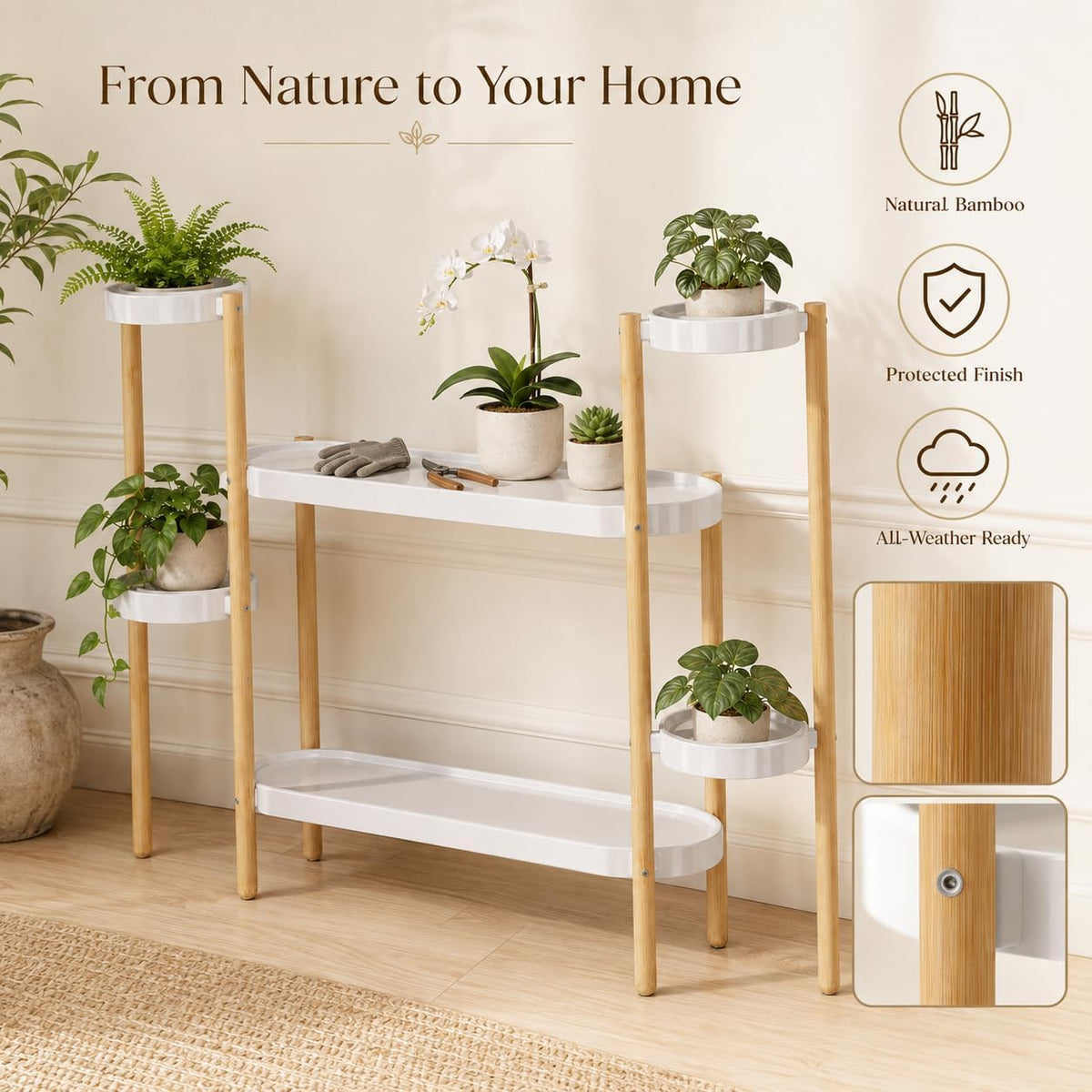 APRTAT Bamboo Plant Stand Indoor, 2-Tier Plant Holder for Multiple Plants | Natural Bamboo Holds Multiple Plants Stable
