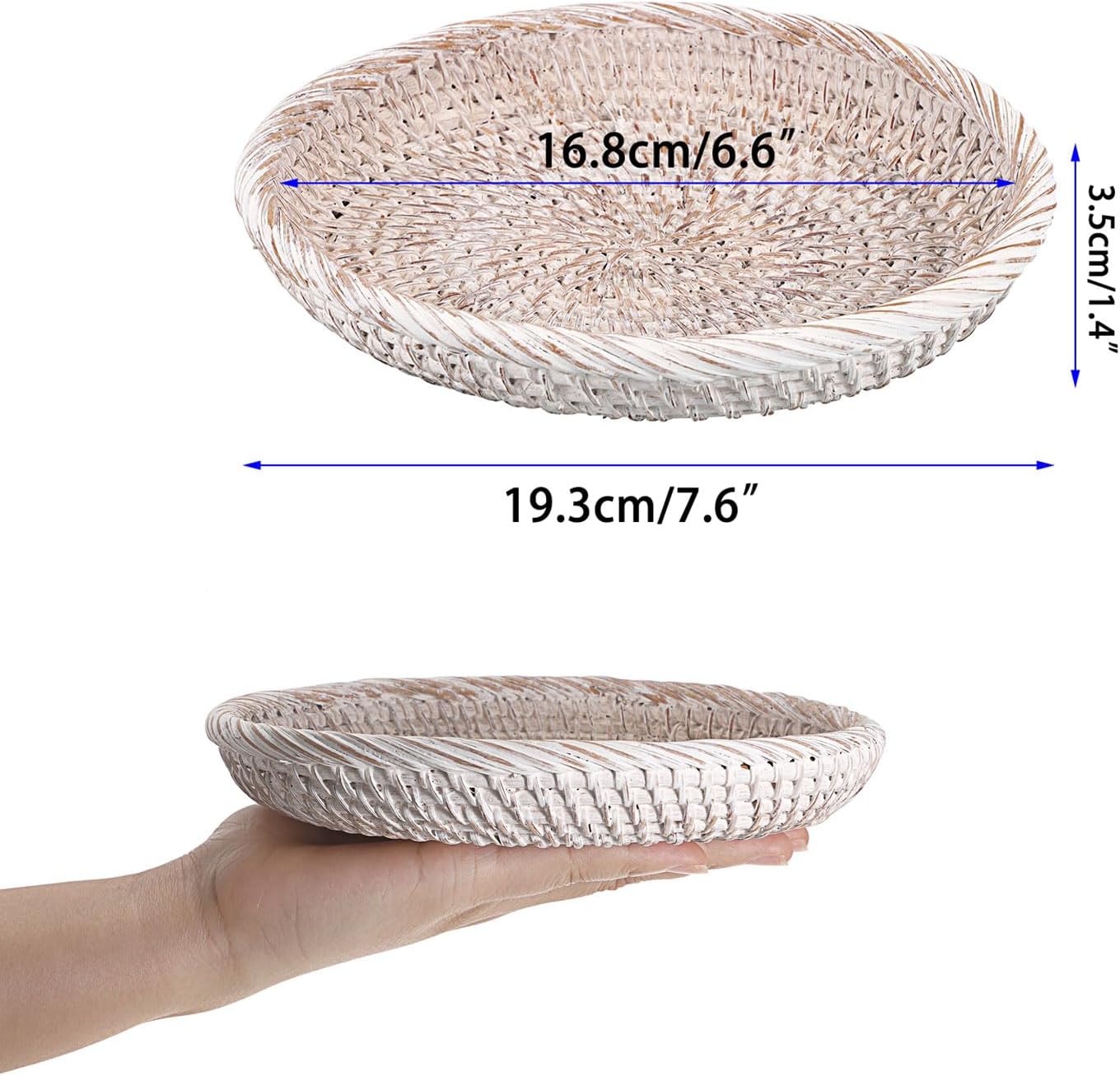 Small Key Basket Bowl for Entryway 7.6" Round Woven Wicker Basket Fruit / Small, 7.6 / Whitewash