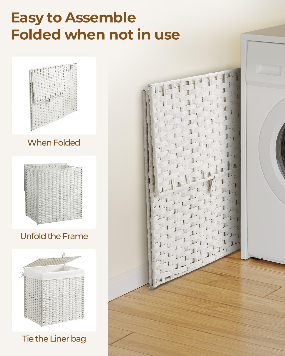 125L Laundry Basket / 2 Removable Liner Bags & 2 Mesh Bags