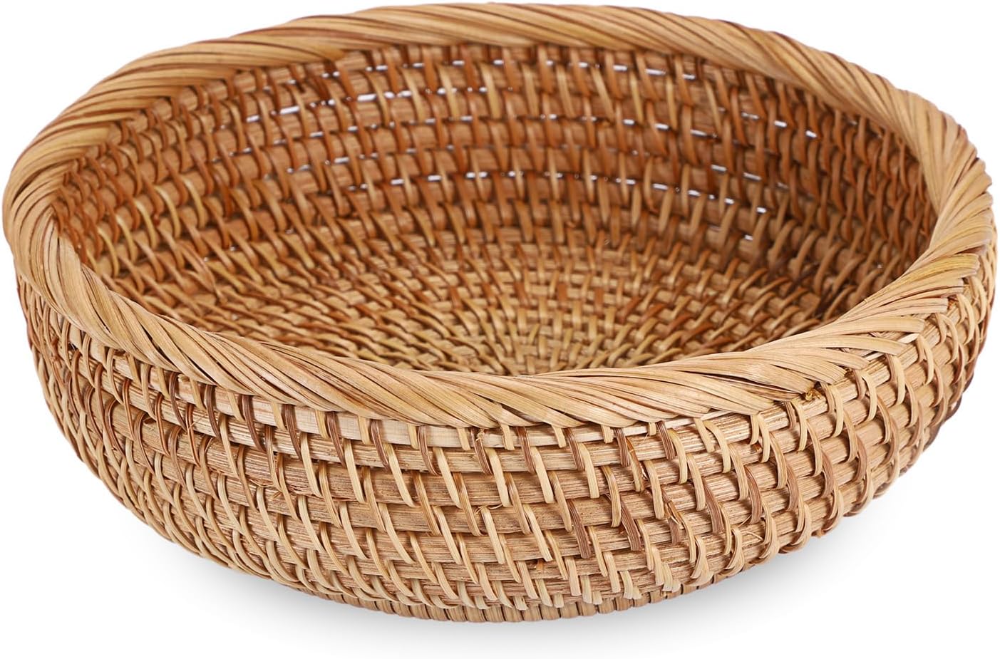 Small Keys Basket for Entryway Table 7.9" Rattan Key Bowl / 7.9" L x 7.9" W x 2.6" H / Natural Color