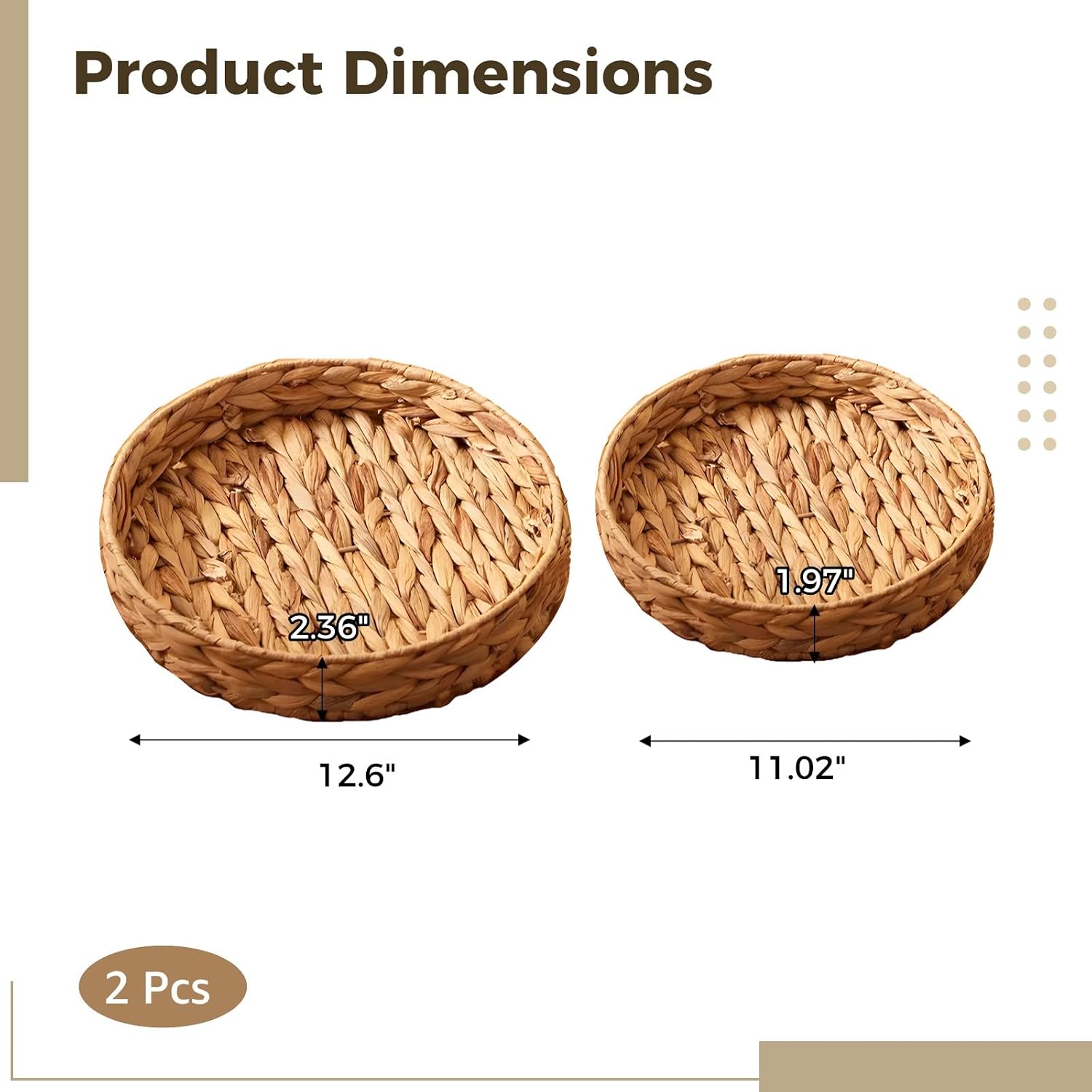 Round Wicker Rattan Tray / Natural / Set of 2