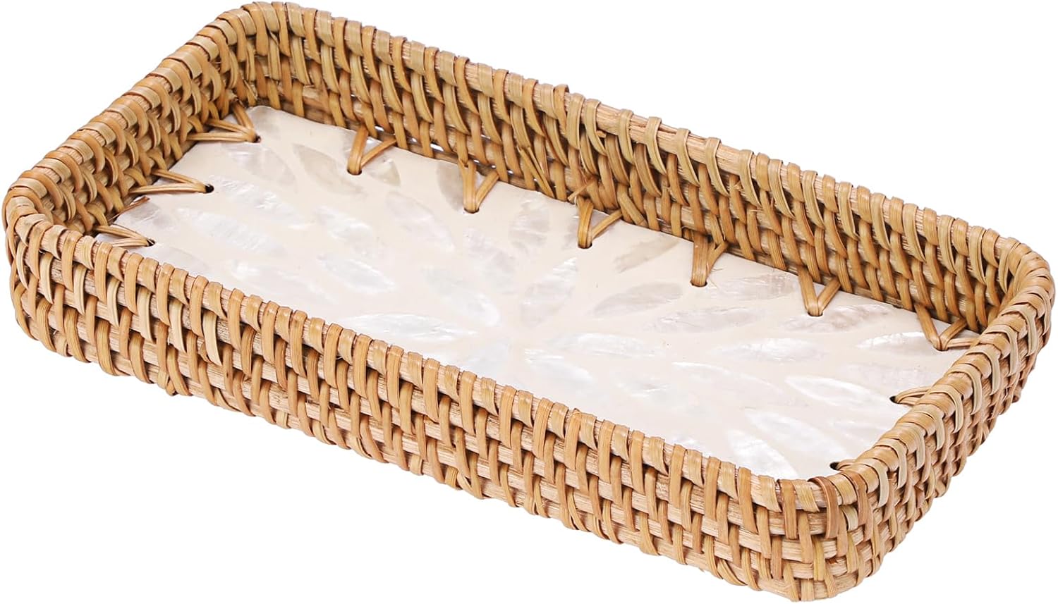 Decorative Key Basket for Entryway Small Handwoven Rattan Tray Rectangular / 8.3 x 4.3 x 1.6 / White