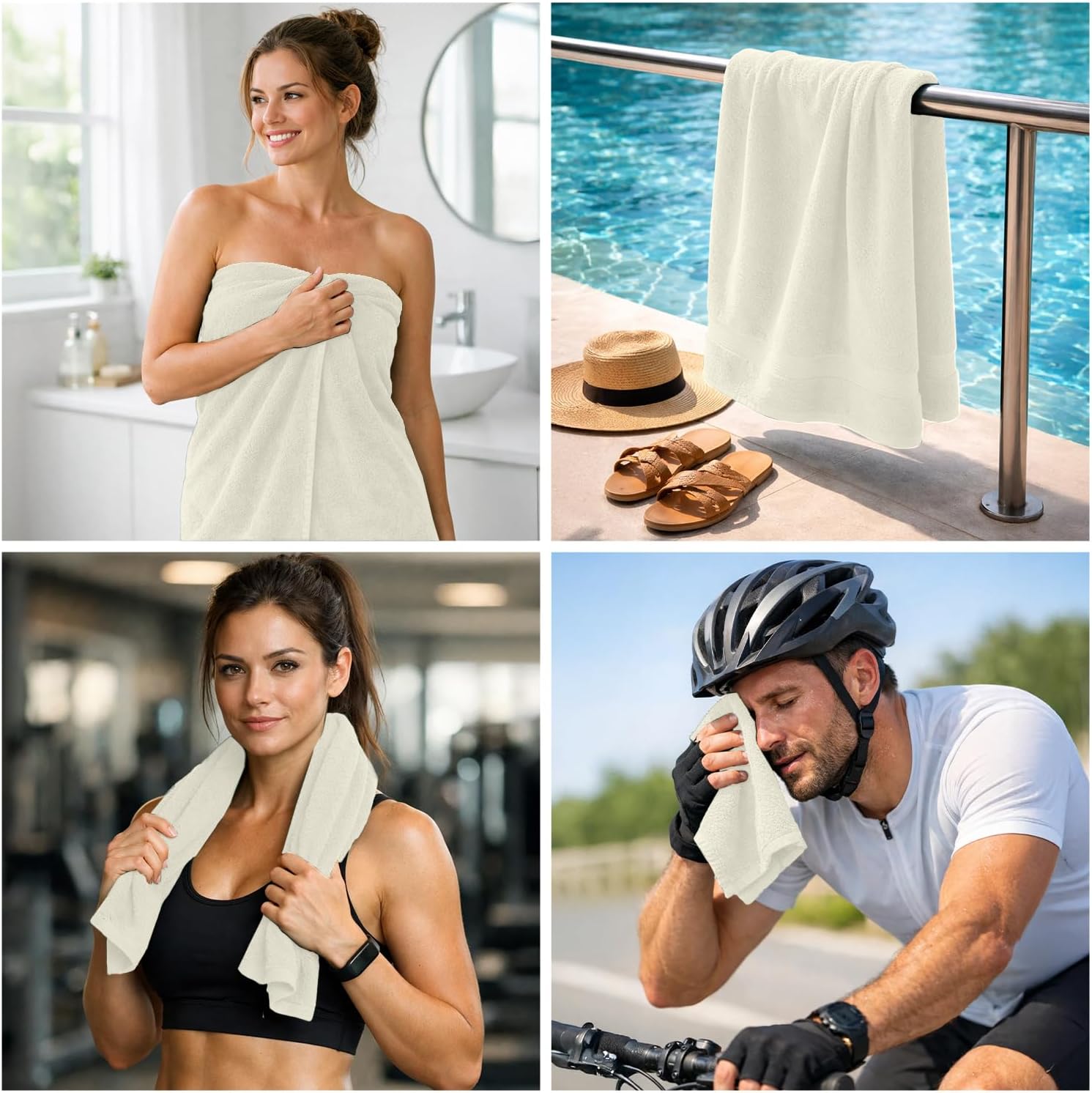 DAN RIVER 8 Piece Luxury Bath Towels for Bathroom, Towel Set, Ivory | 2 Bath towels, 2 Hand towels, and 4 Wash Cloths