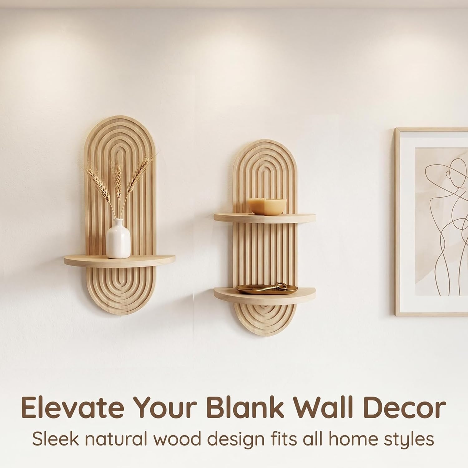 Boho Wall Shelves Boho Chic Wall Decor / 2 Set - Nature / 16.9 x 9.4 / Set of 2