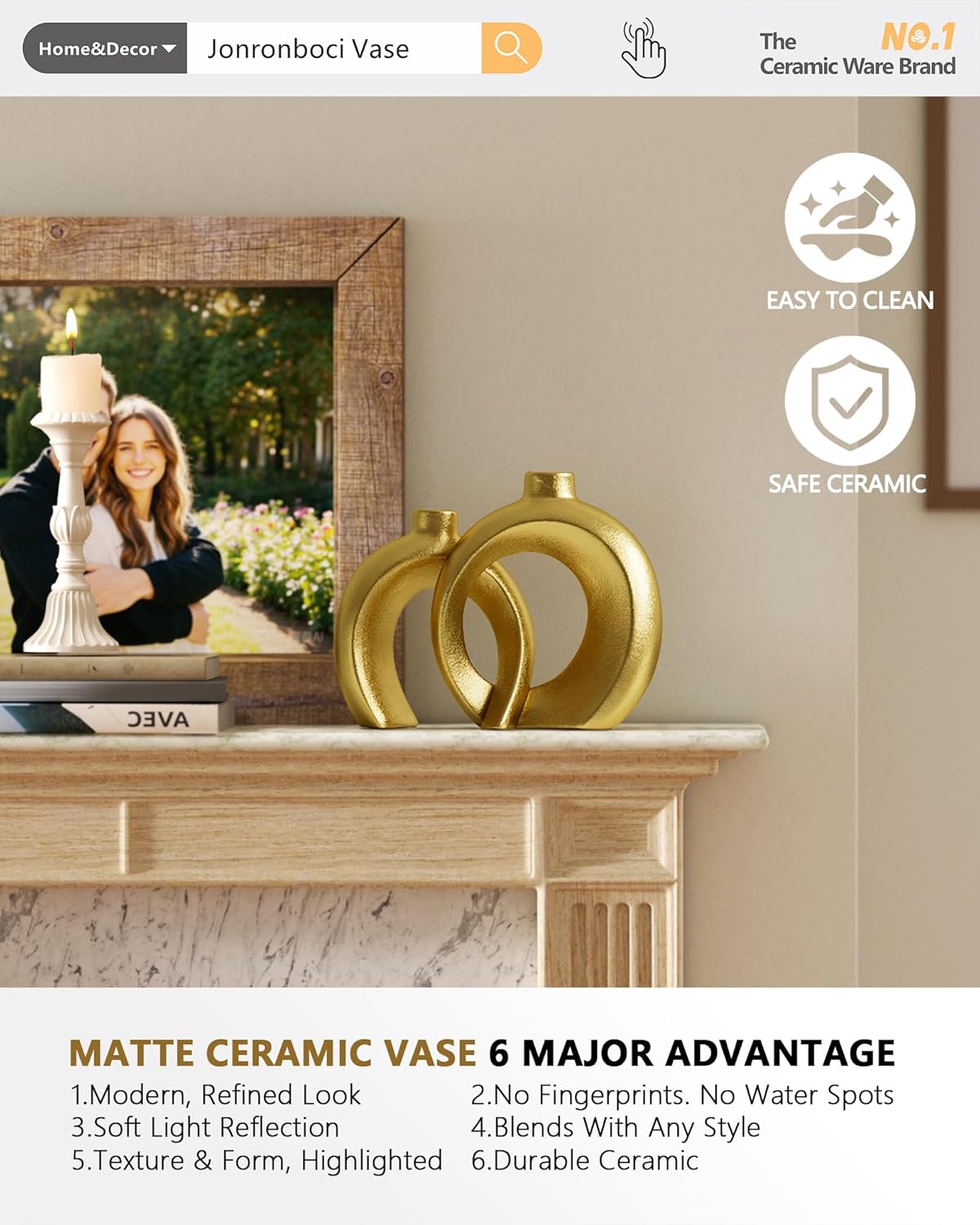 Gold Ceramic Vases / Matte Gold / Set of 2