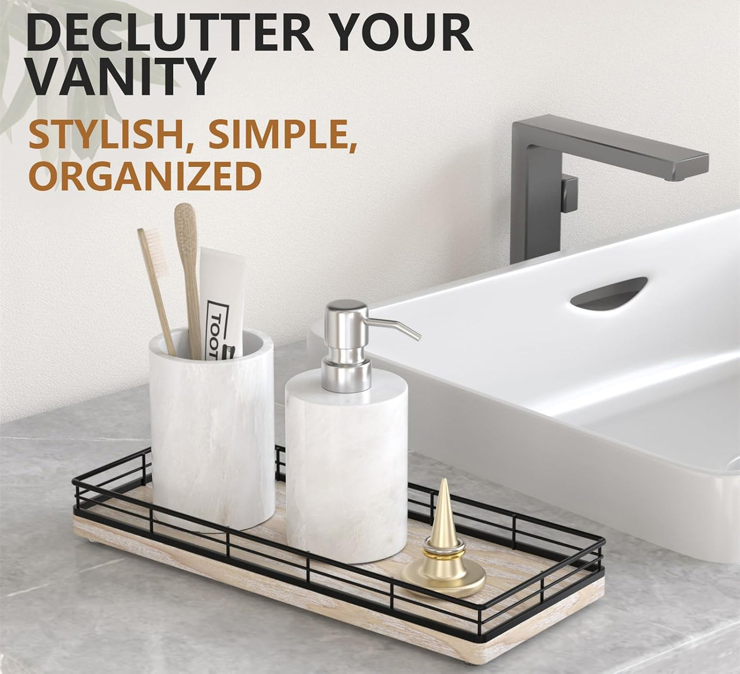 Ash Wood Vanity Tray / Black & Whitewashed / 11 x 4.5 x 1.5