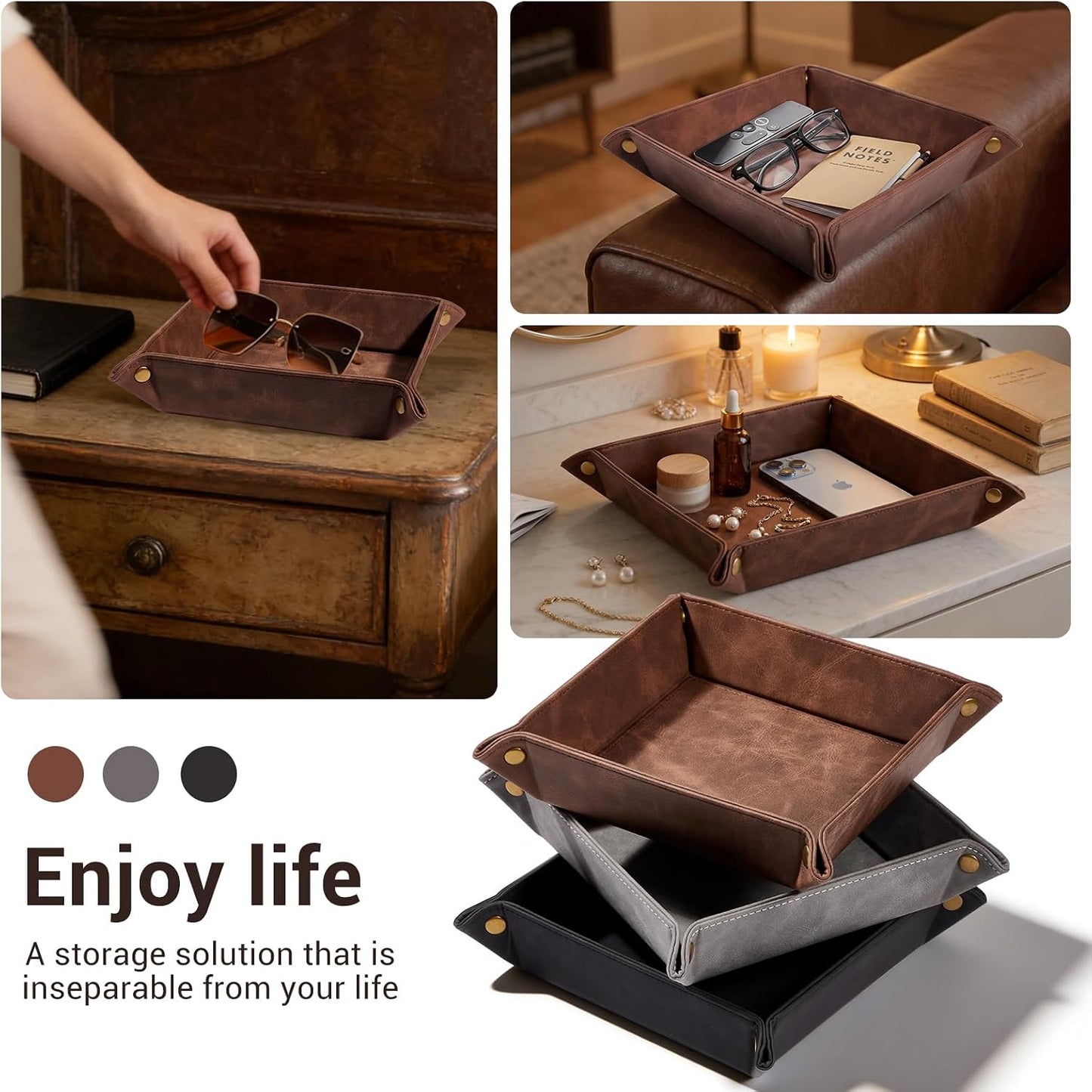 Leather Valet Tray / Brown