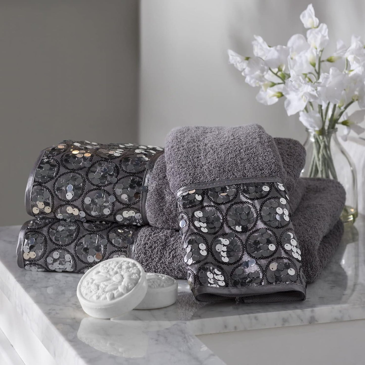 Zahari Home Sinatra 3 Piece Bathroom Towel Set Bath Towel Hand Towel Wash Cloth Absorbent, Silver