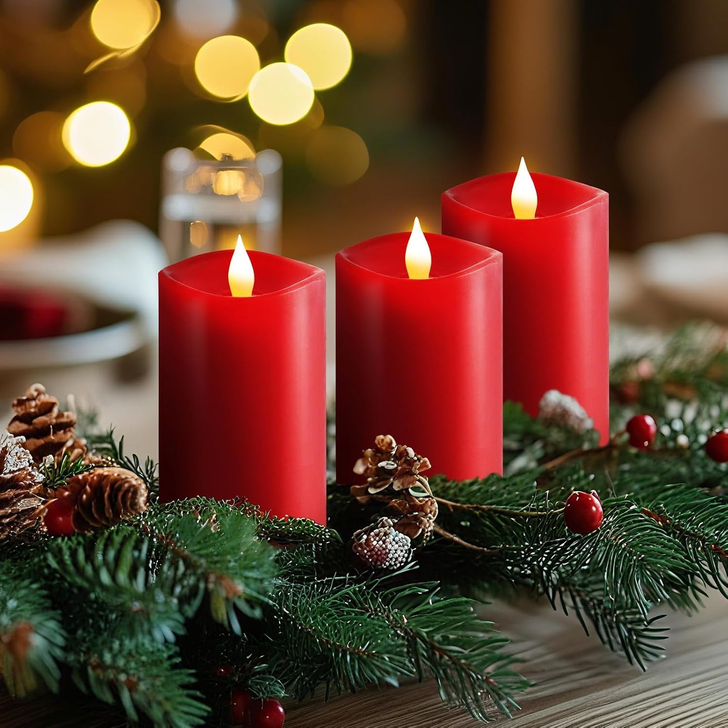 3x5 Flickering Flameless Candles Set of 3, 2AA Battery Life 600 Hours Battery Candles Flickering with Timer,5 inch