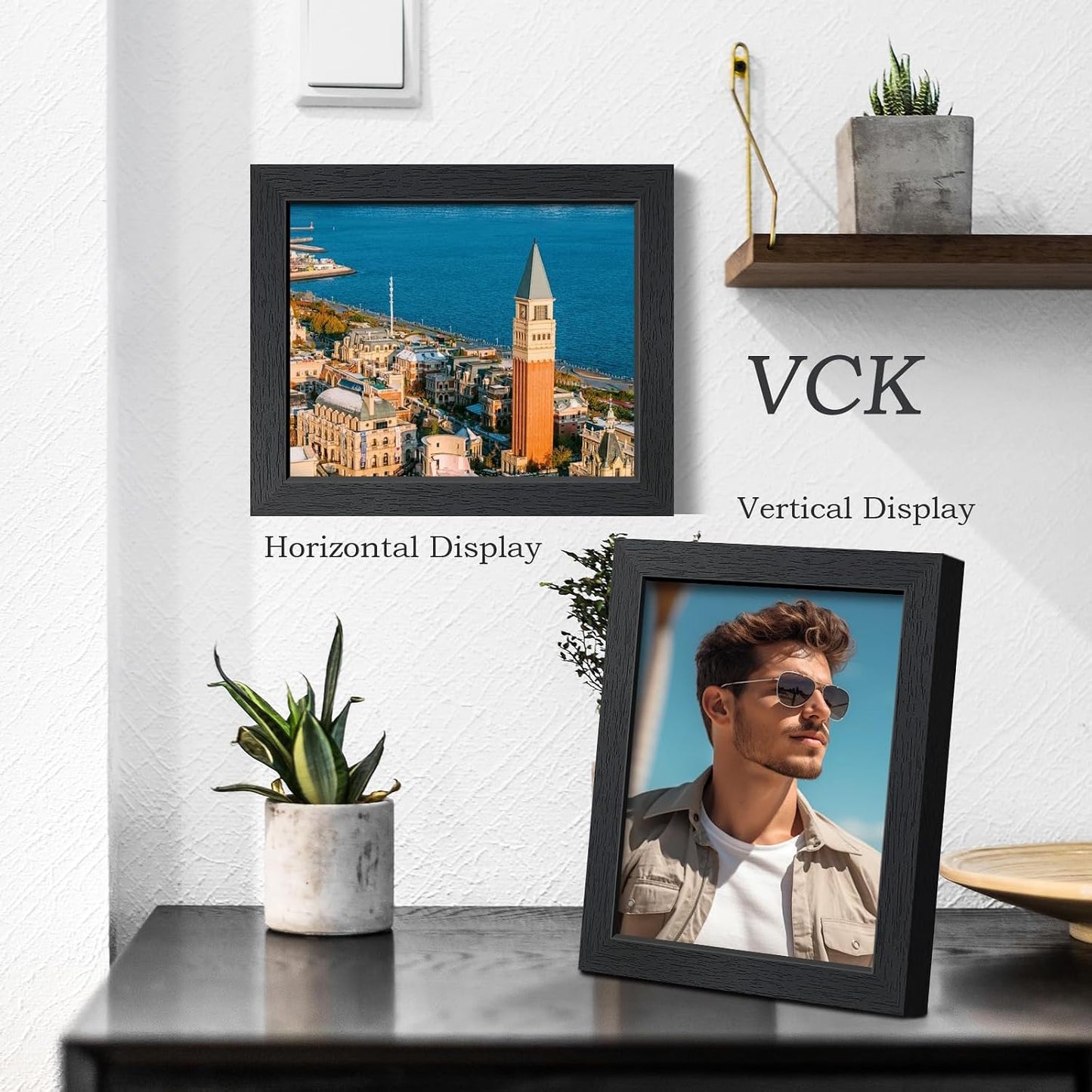 VCK 8.5 by 11 Picture Frame Black 4 Pack, Wide Thick Wood Border, for Photo | Exclusive Woodgrain, Wall/Tabletop, HD