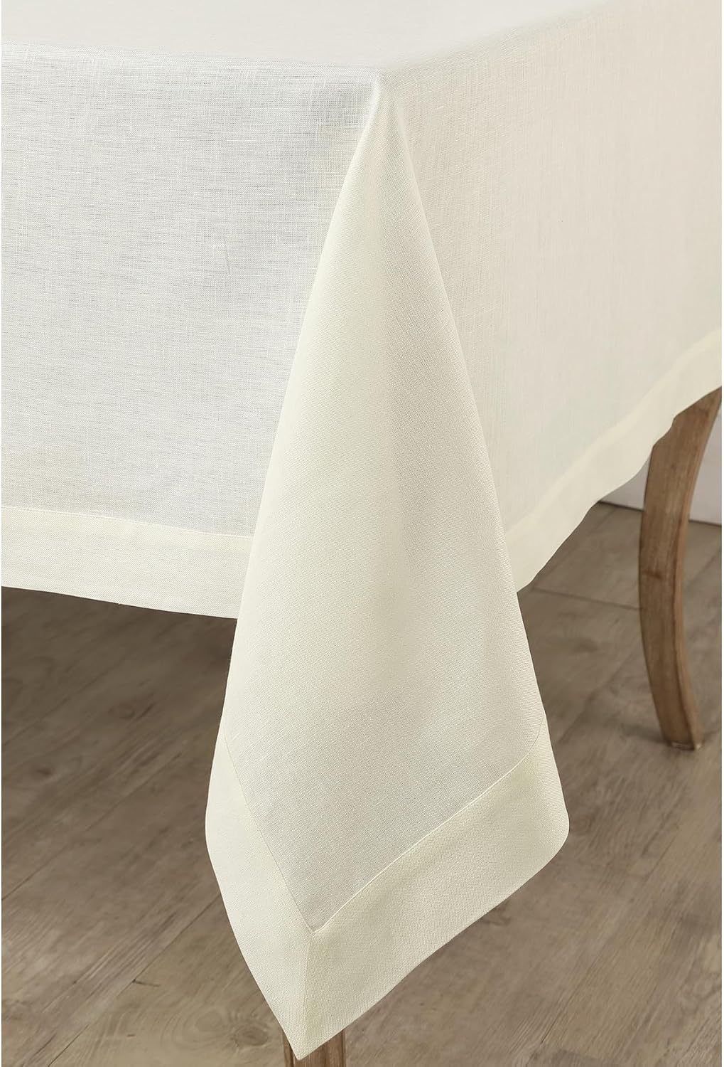 Solino Home 100% Pure Linen Tablecloth Ivory Rectangular, Fete 60 x 102 in | Linen Table Cloth for 6-8 seater dining