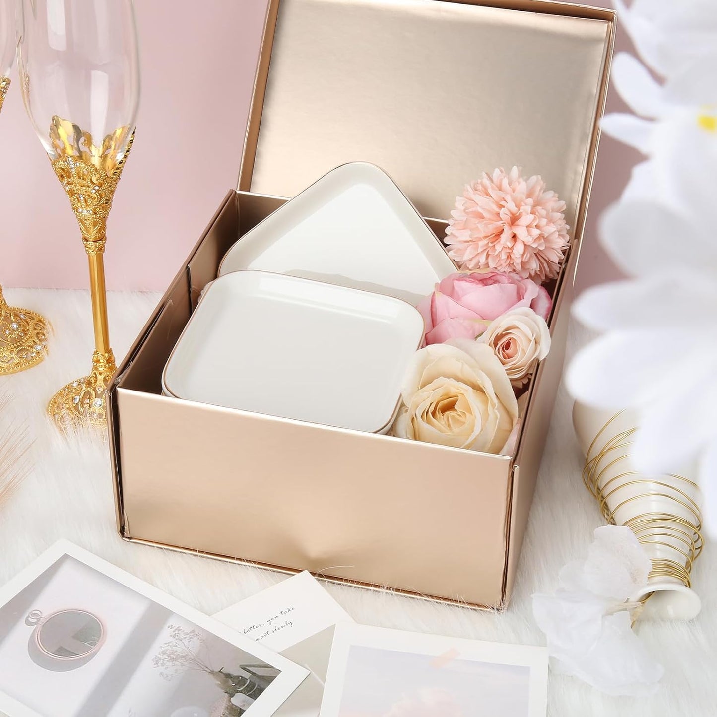Ceramic Jewelry Tray in Jewelry Dish for Women / White Square / 4.4 Inch / Set of 8