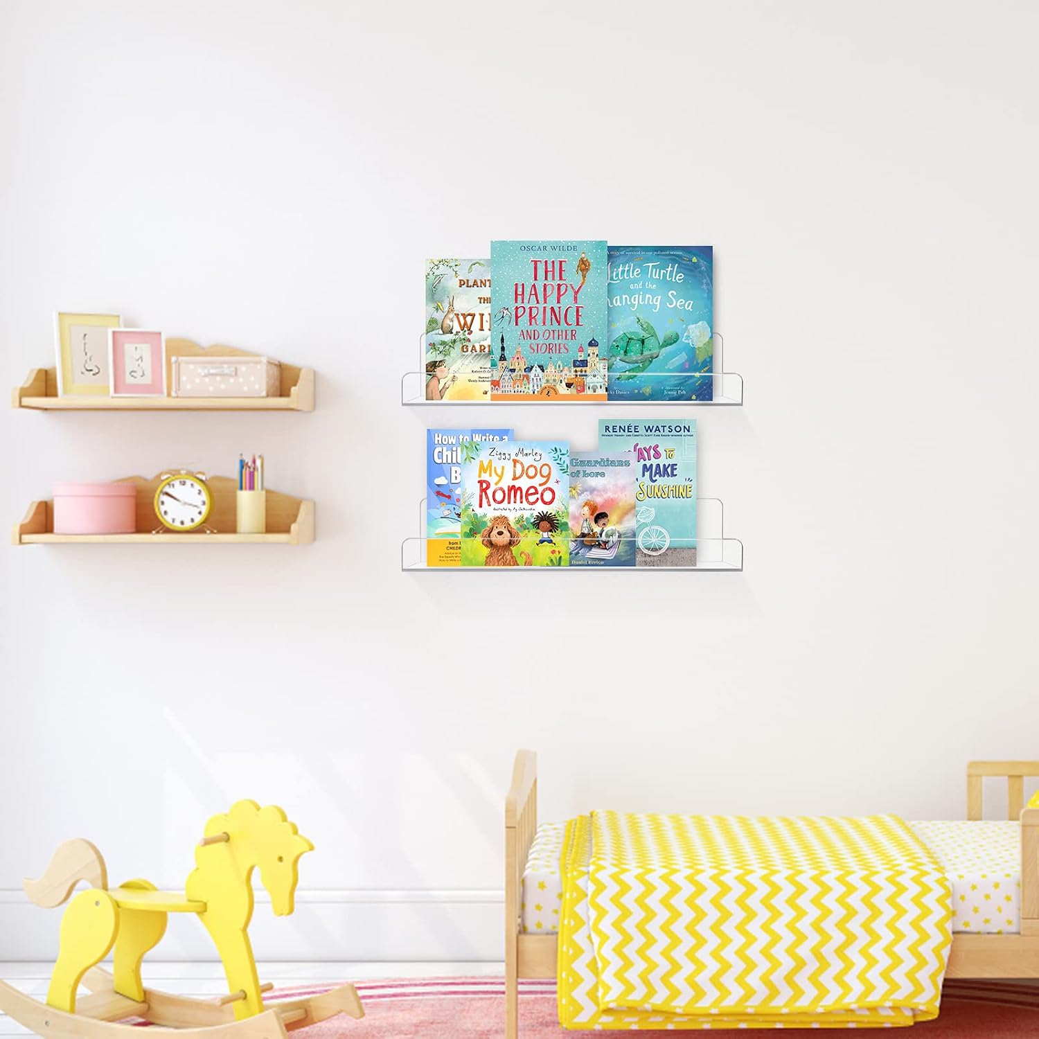 Dezzer Acrylic Floating Shelves, 6 Pack 15" Invisible Shelf Wall Ledge Bookshelf Bedroom Bathroom Kitchen Shelves Book