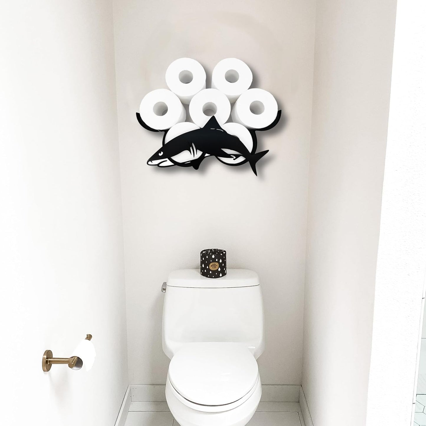 Shark Toilet Paper Holder - Wall-Mounted Bathroom Storage Decor, Holds 8 Rolls - Decorative and Space-Saving Design