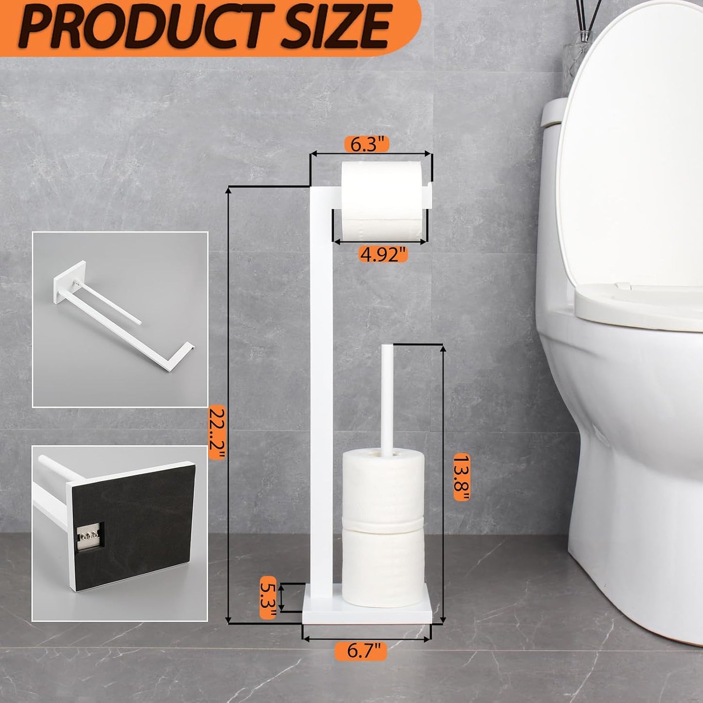 GERZWY SUS 304 Stainless Steel Toilet Paper Stand with Reserve, Free Standing Toilet Paper Holder, White