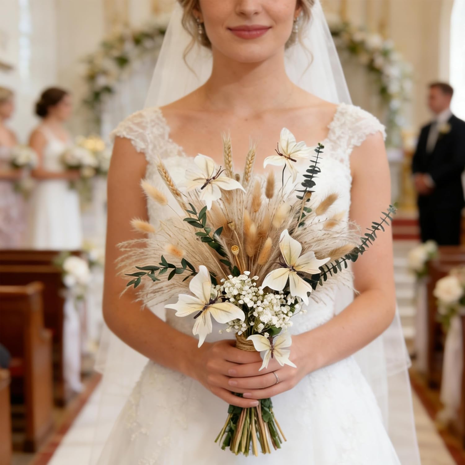 Pampas Grass Dried Flower Bouquet for Boho Home Decor / Natural