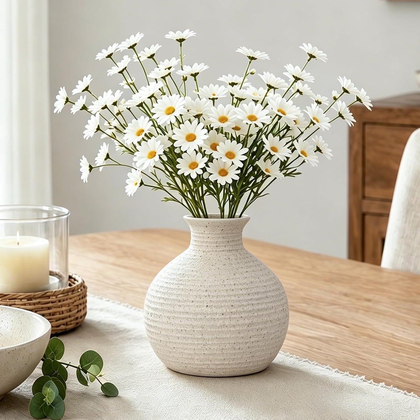 Ceramic Flower Vase Home Decor White Small Vase Decorative Table Farmhouse Vases / Modern White-v14